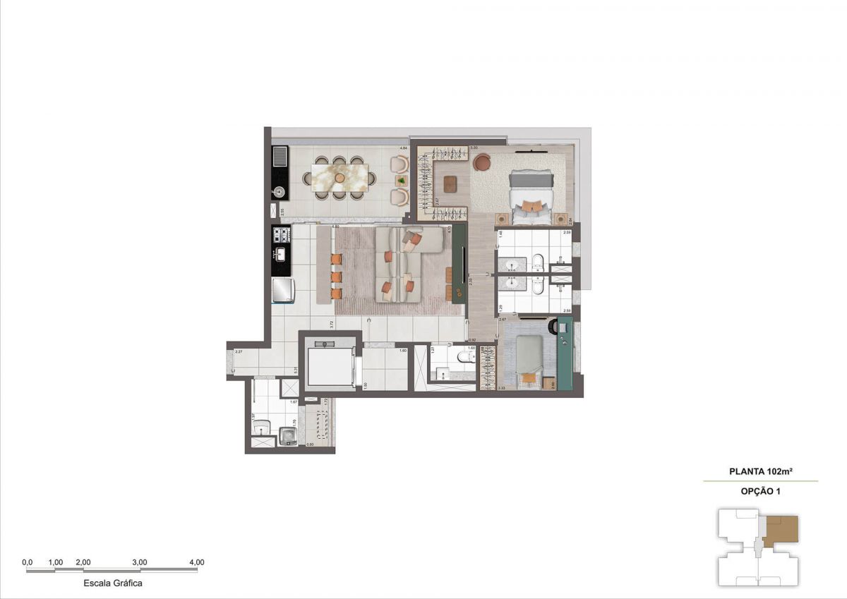 Planta Opção 1 de 102m²