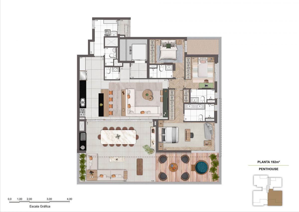 Planta Penthouse 192m²