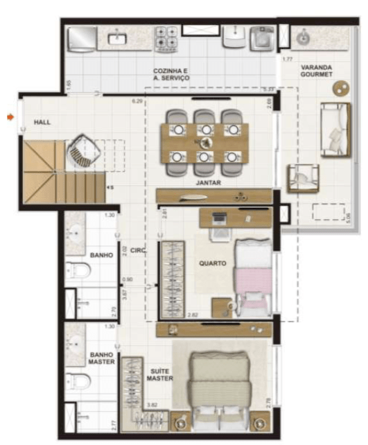 PLANTA COBERTURA PAVIMENTO INFERIOR – 148,46 m2 - Suíte Master + 1 Quarto