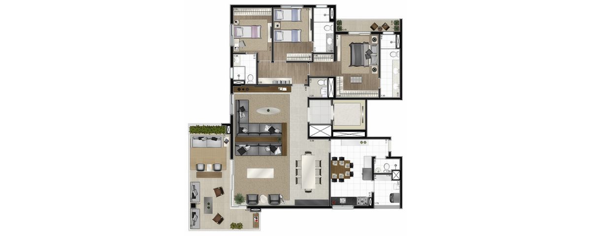 Planta opção 183m²- com sala e cozinha ampliada