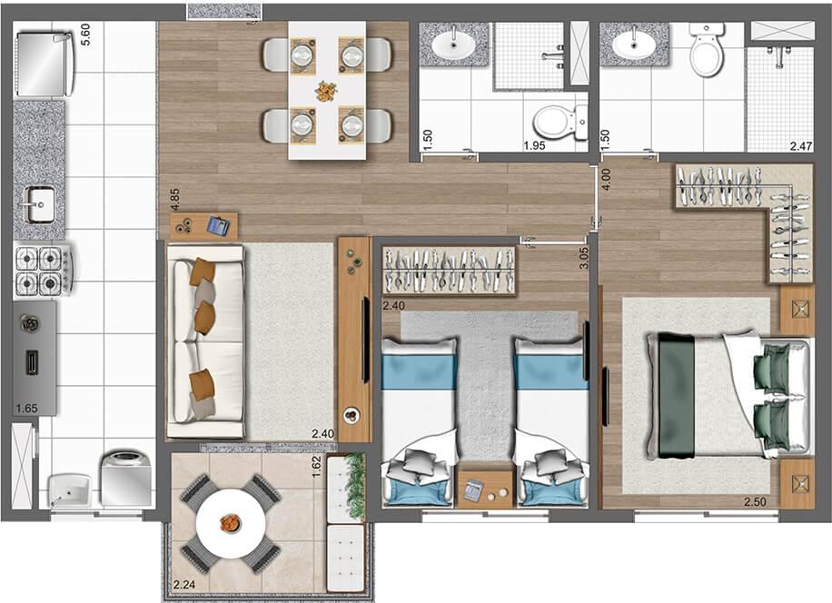 Planta baixa 58m²