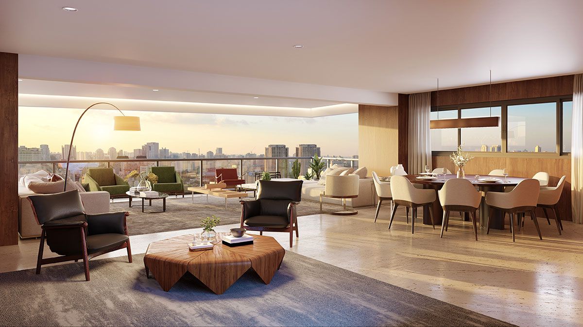 Ilustração Artística do Living Integrado ao Terraço