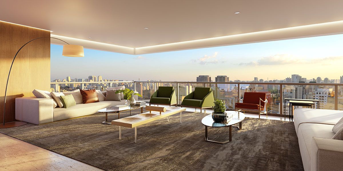 Ilustração Artística do Living Integrado ao Terraço