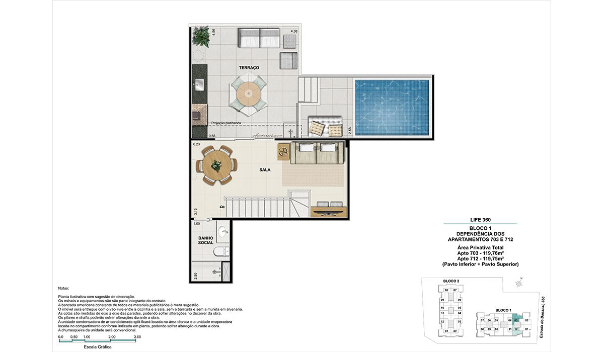 Cobertura (colunas 3 e 12)- pavimento superior -  BLOCO 1
