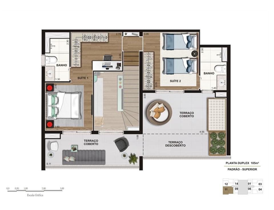 Planta Baixa Duplex Superior 107m²