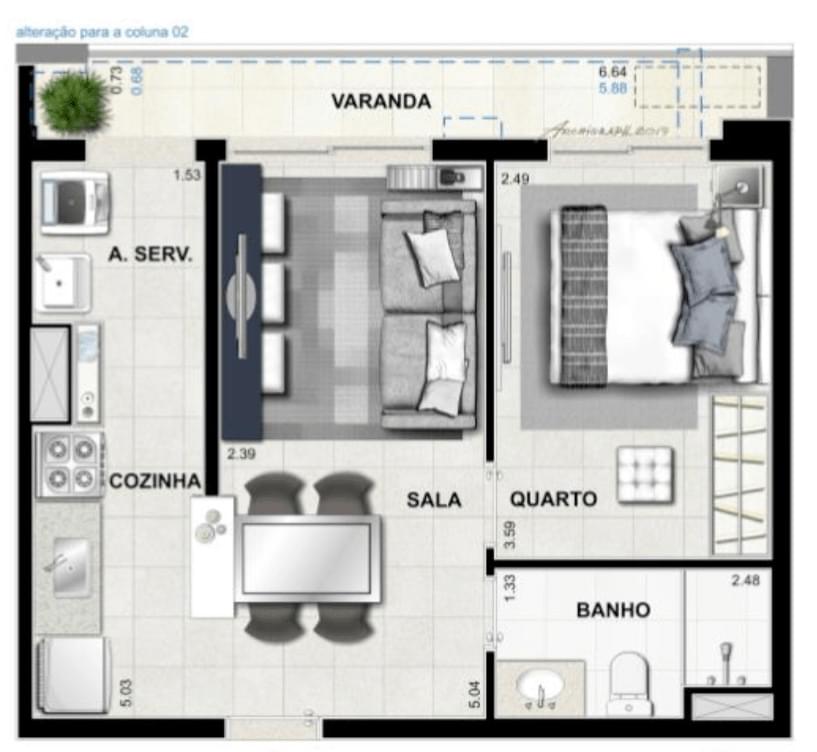 PLANTA TIPO QUARTO SALA