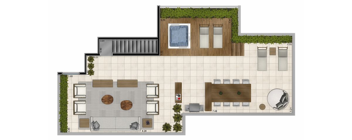 Planta tipo cobertura 241 m² - Pav superior- Padrão