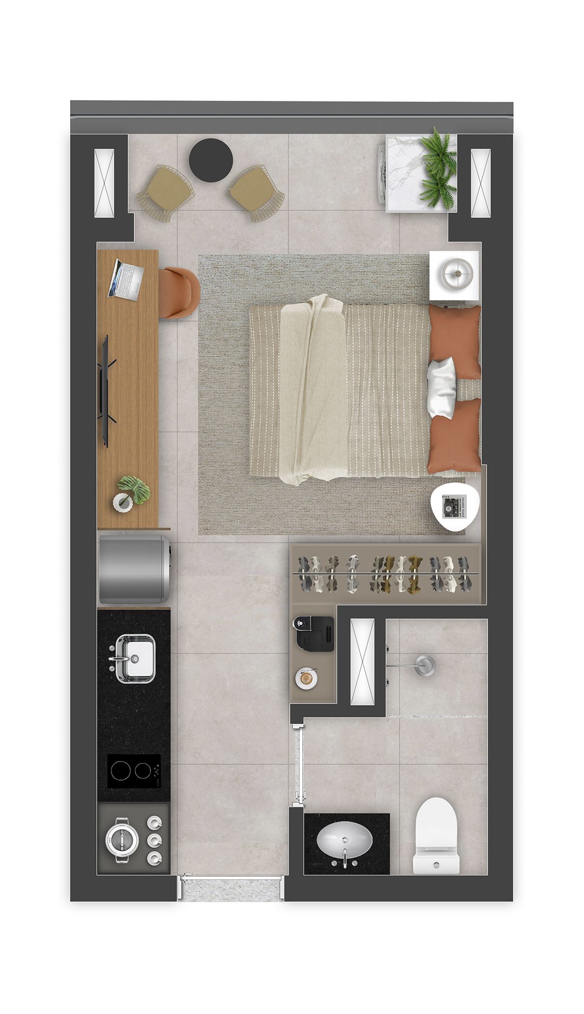 Ilustração Artística da Planta Tipo Studio III