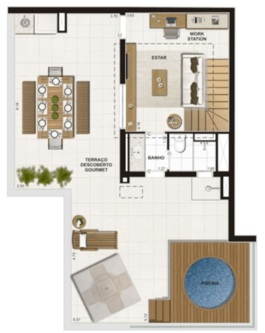 PLANTA DEPENDÊNCIA – 165,29 m2 - Suíte Master + 2 Quartos