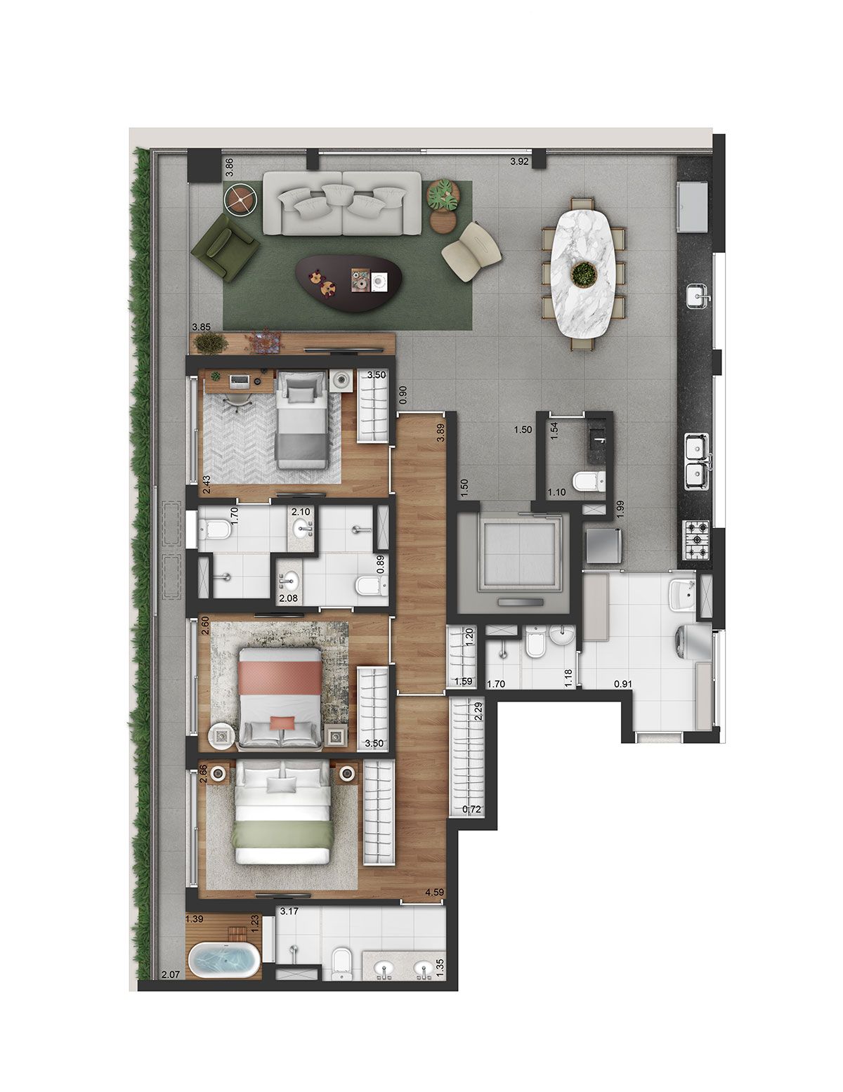 Ilustração Artística da Planta de Opção de 149m²