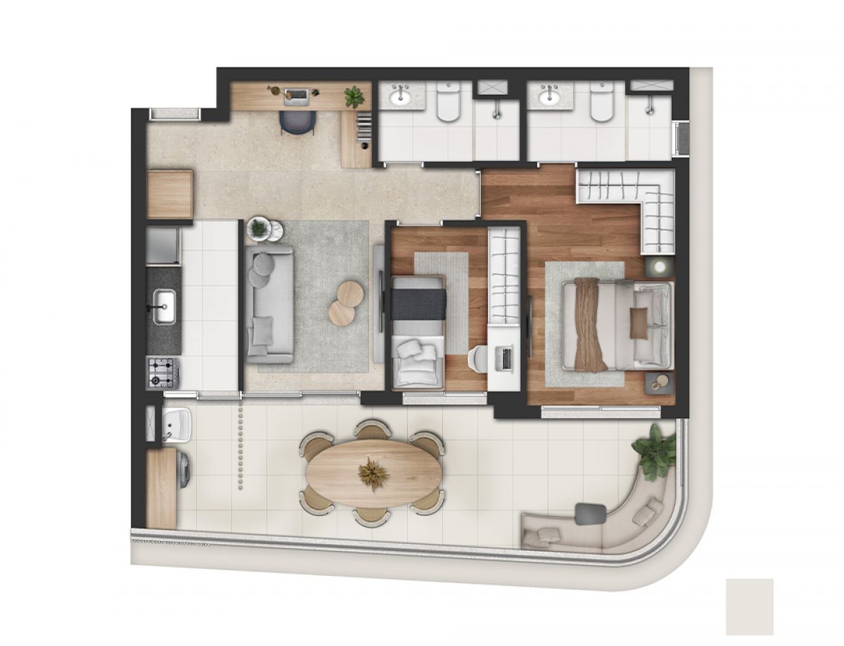 Planta Tipo Apto de 76m²