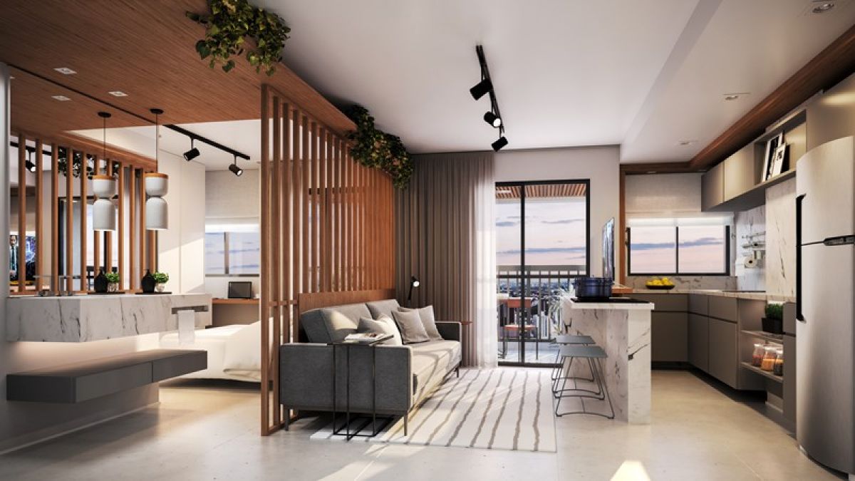 Concepção Artística do Living do Apto 40m² - Opção
