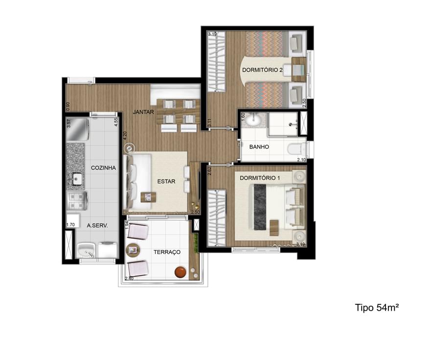 Planta baixa 54m² Tipo padrão