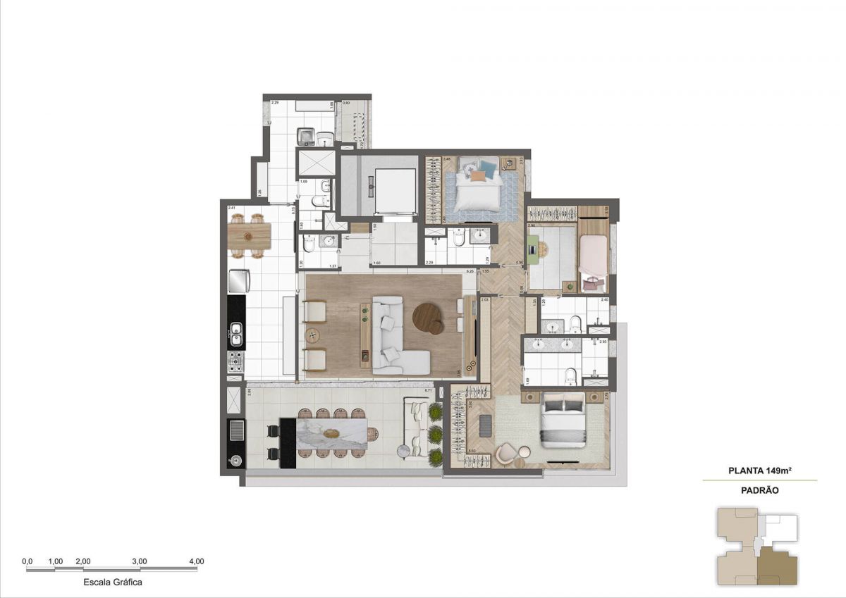 Planta Tipo Padrão de 149m²