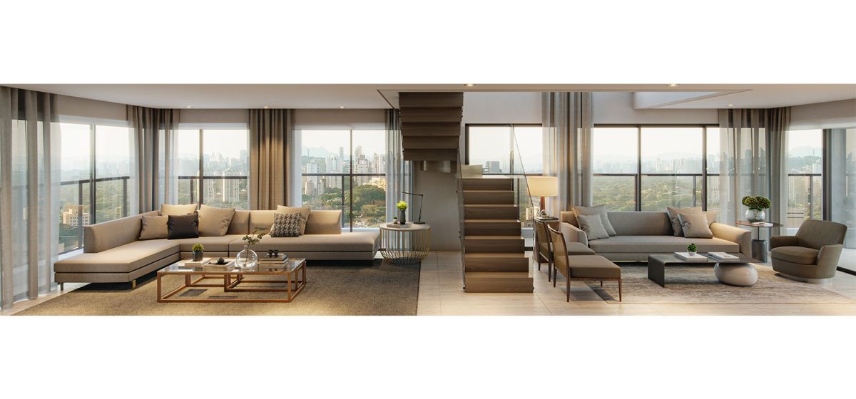 Ilustração Artística do Living da Cobertura de 281m²