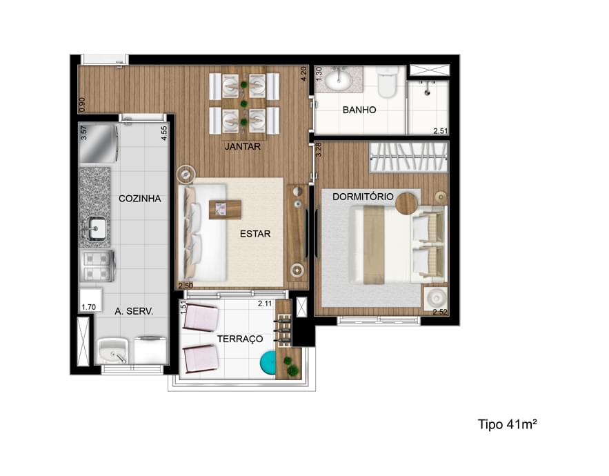Planta baixa 41m² Tipo Padrão