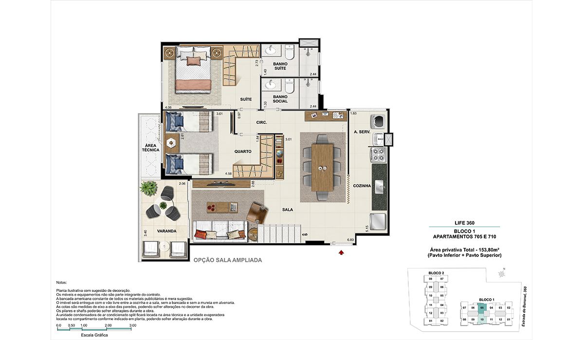 Cobertura (colunas 5 e 10)- pavimento inferior -  Opção sala ampliada  - BLOCO 1