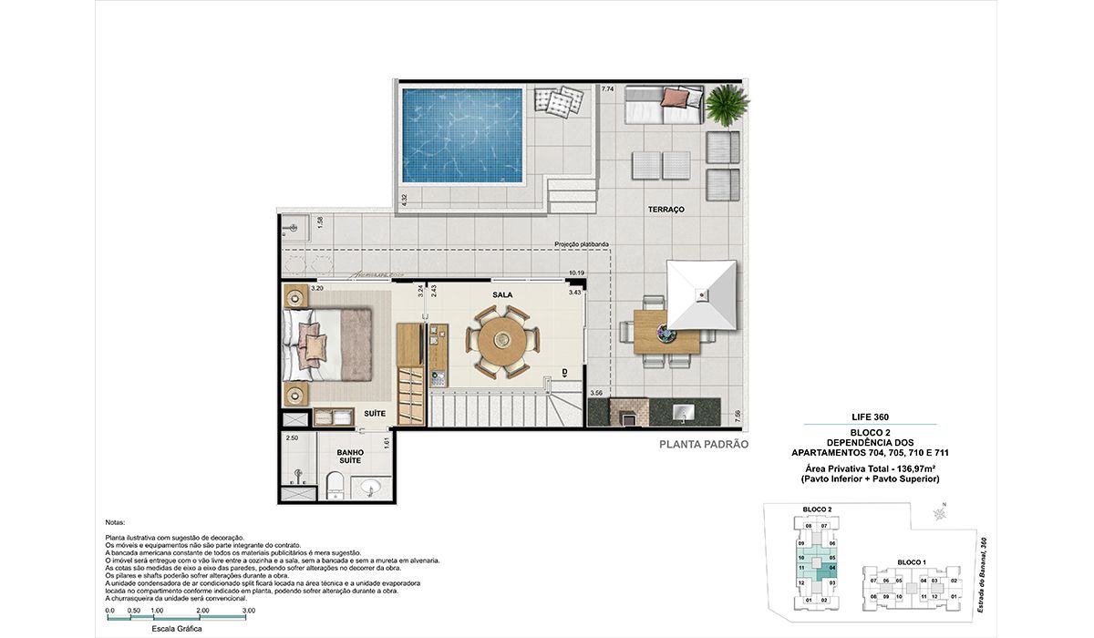 Cobertura (colunas 4, 5, 10 e 11)- pavimento superior - BLOCO 2