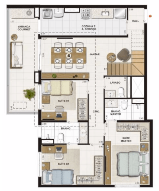 PLANTA COBERTURA PAVIMENTO INFERIOR– 184,83m2 - 3 Suítes
