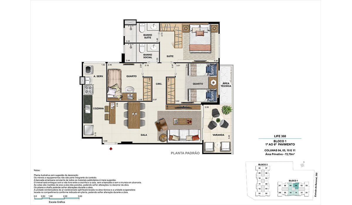 1º ao 6º pavimento (colunas 4, 5, 10 e 11) - BLOCO 1