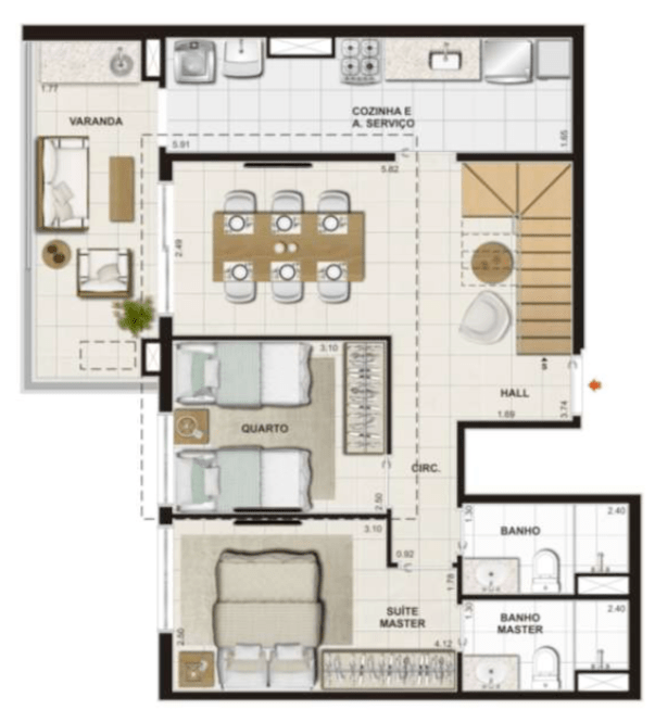 PLANTA COBERTURA PAVIMENTO INFERIOR – 150,24 m2 - Suíte Master + 1 Quarto
