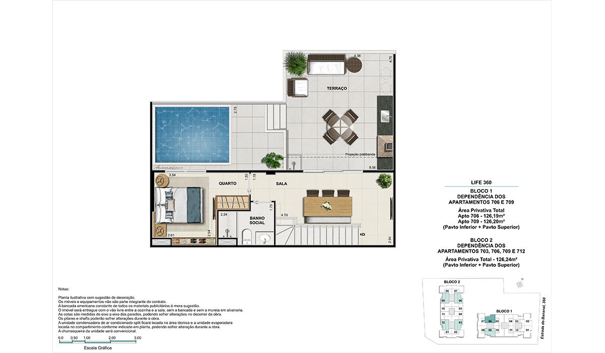 Cobertura (colunas 6 e 9)-  BLOCO 1 – (colunas 3, 6, 9, 12) BLOCO 2 - pavimento superior