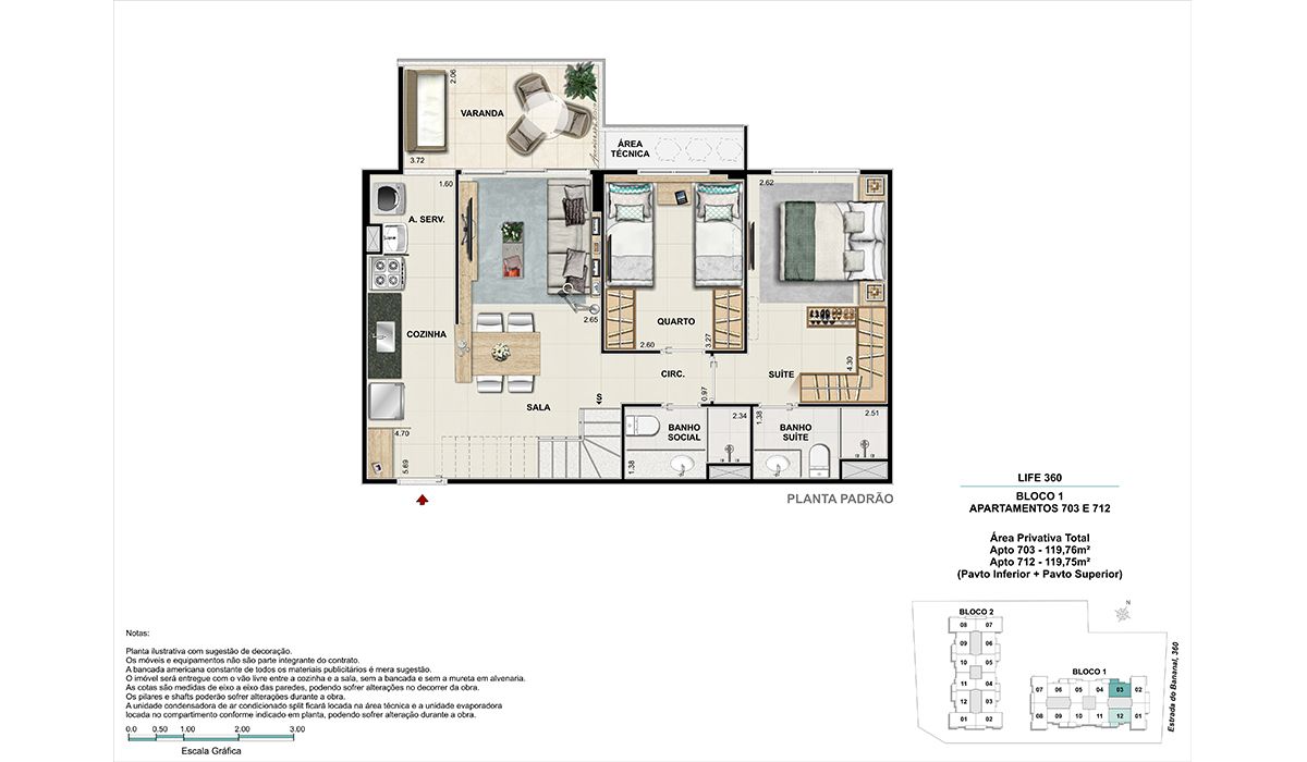 Cobertura (colunas 3 e 12)- pavimento inferior -  BLOCO 1