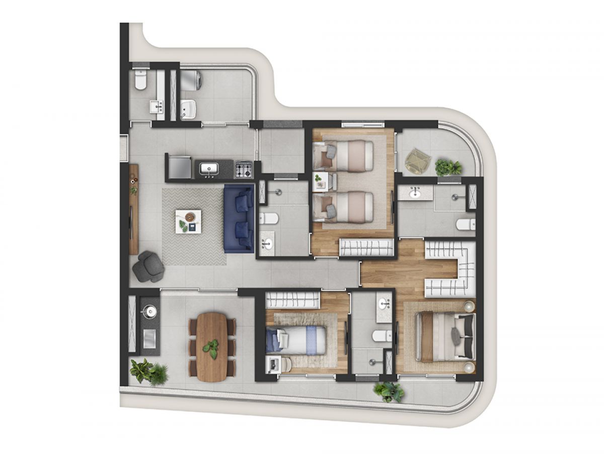 Planta Tipo Apto de 107m²
