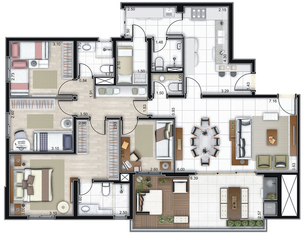 Planta de 134m² | 4 dormitórios, sendo 1 suíte