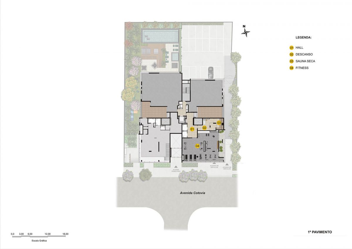 Ilustração artística da implantação do 1o pavimento