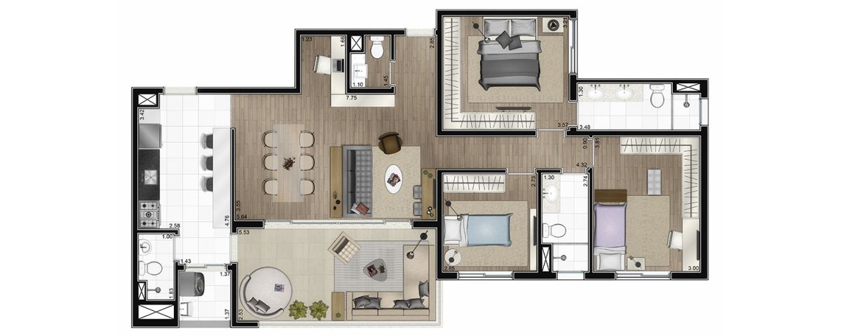 Planta tipo 116m² - Padrão