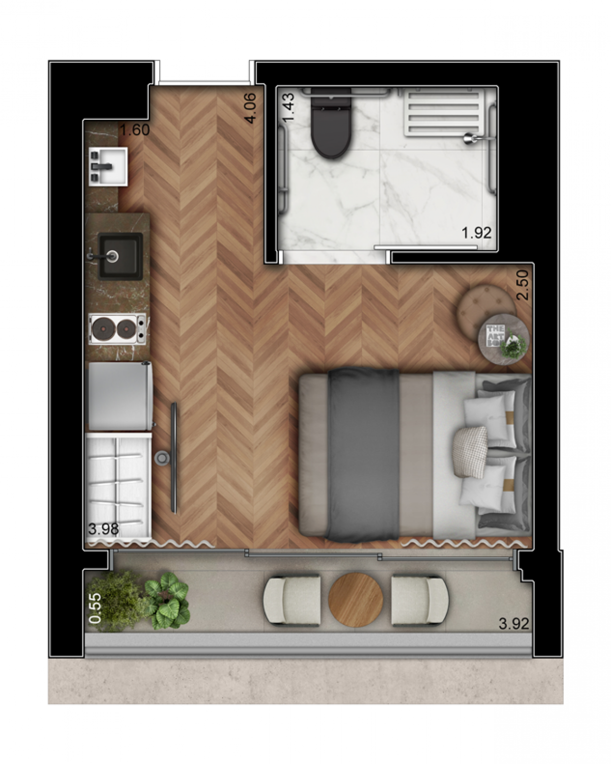 Ilustração Artística da Planta do Studio NR – 21m²