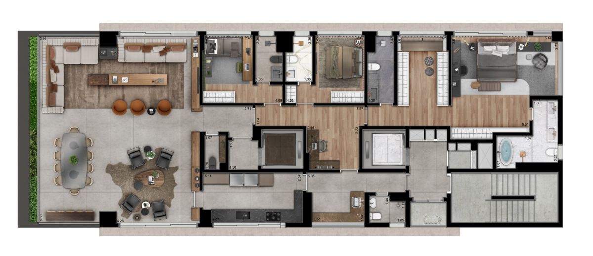 Ilustração artística da planta do decorado de 252m²