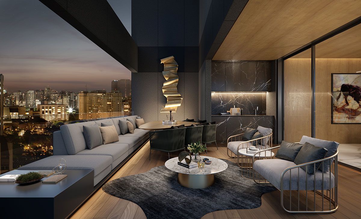 Ilustração Artística do Terraço Gourmet Cobertura