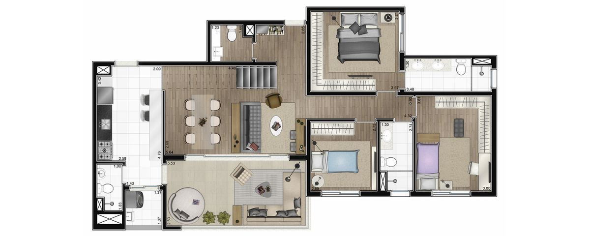 Planta tipo cobertura 241 m² - Pav inferior- Padrão