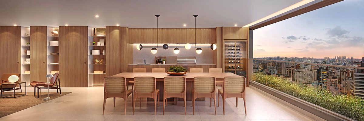 Ilustração Artística do Terraço Gourmet da Planta de Opção de 197m²