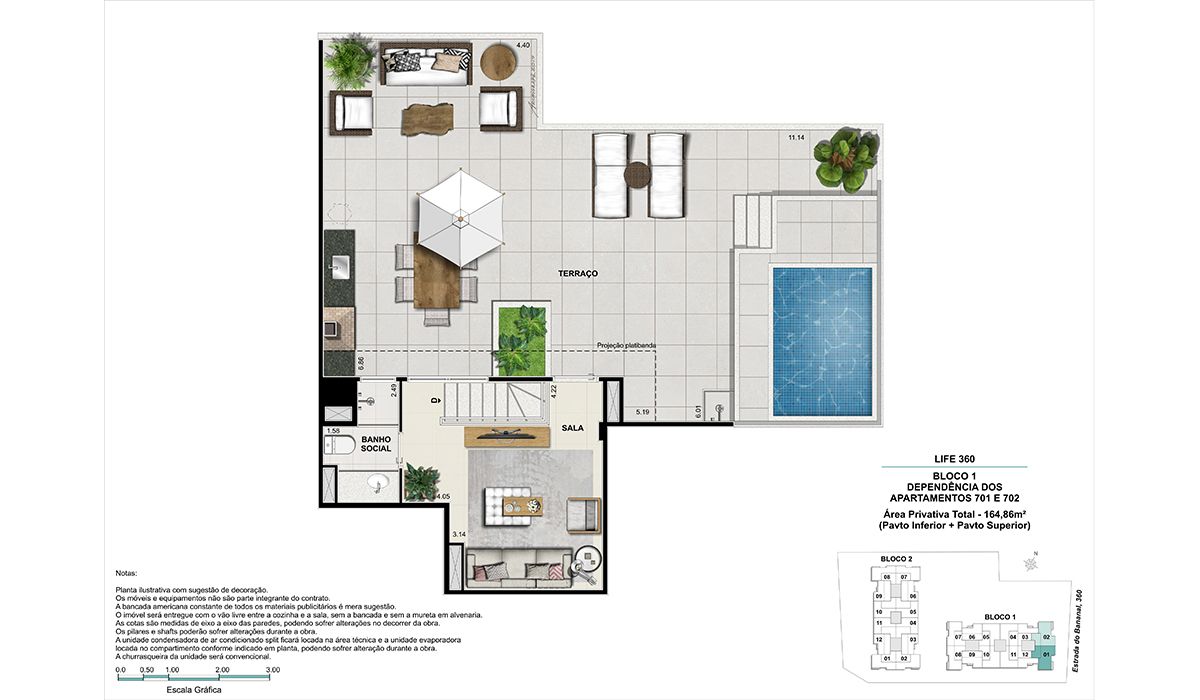 Cobertura (colunas 1 e 2)- pavimento superior -  BLOCO 1