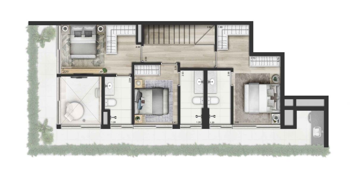 ILUSTRAÇÃO ARTÍSTICA DA PLANTA PAV. SUPERIOR DA COBERTURA DE 163m² TORRE B