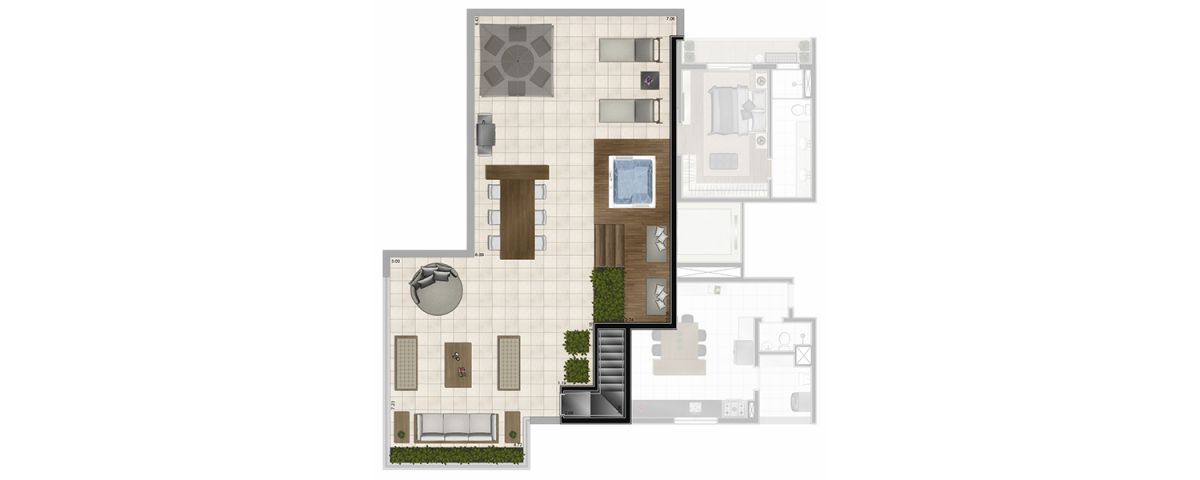 Planta tipo cobertura 310m² - Pav Superior - Padrão