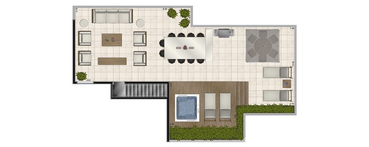 Planta tipo cobertura 224m² - Pav Superior - Padrão