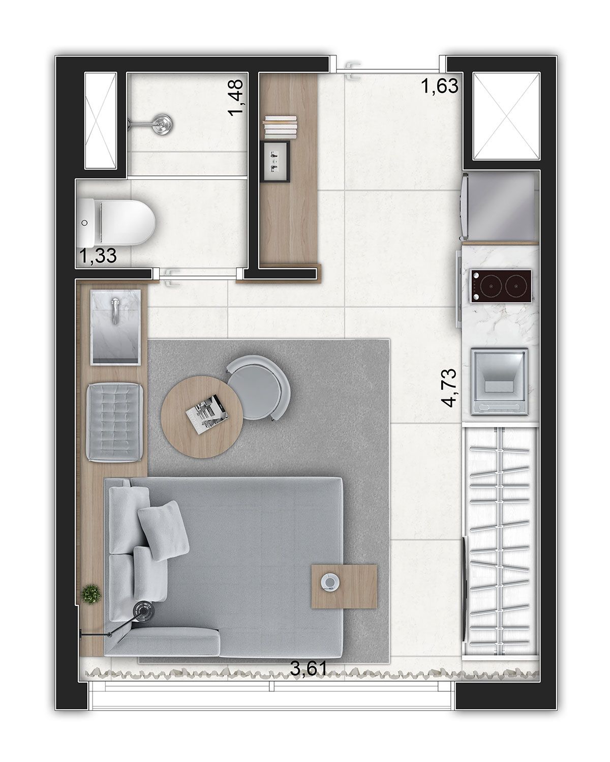 Ilustração Artística da Planta de 20m² - Studios
