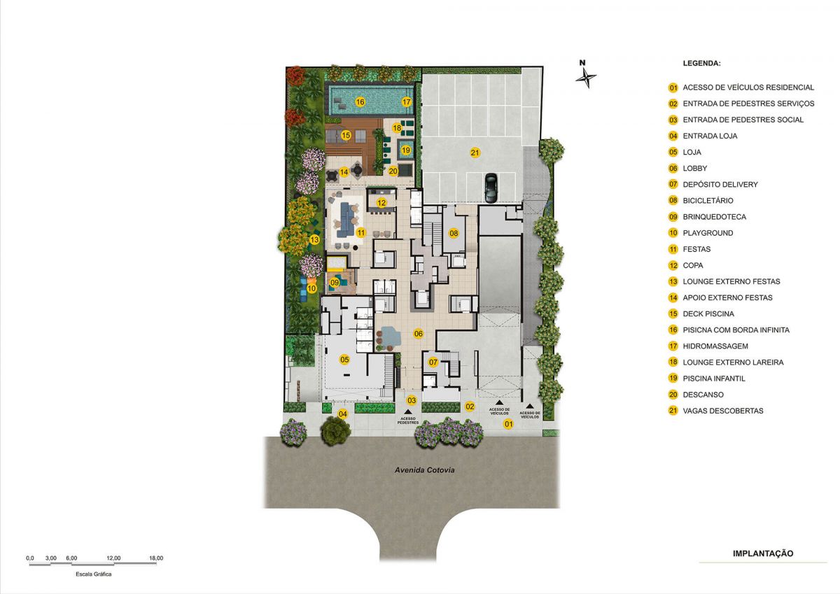 Ilustração artística da Implantação do Pavimento Térreo