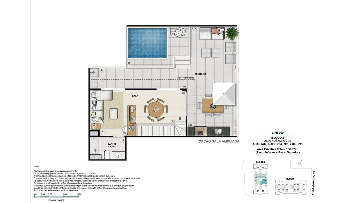 Cobertura (colunas 4, 5, 10 e 11)- pavimento superior - Opção sala ampliada - BLOCO 2