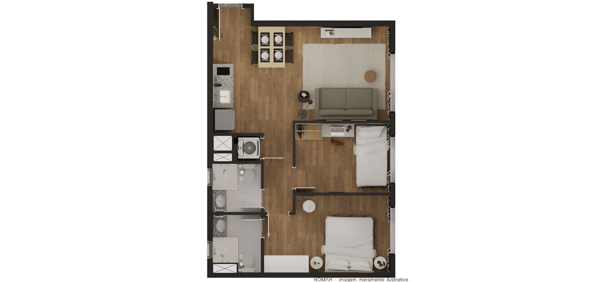 Ilustração Artística da Planta 45m²