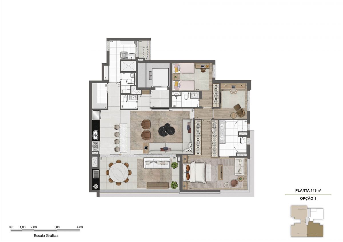Planta Opção 1 de 149m²