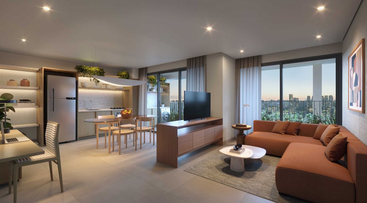 Ilustração Artística do Living na Planta Opção de 63m² (tipo B) - Torre A