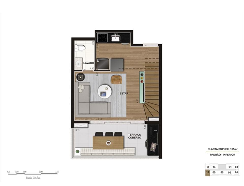 Planta Baixa Duplex Inferior 107m²