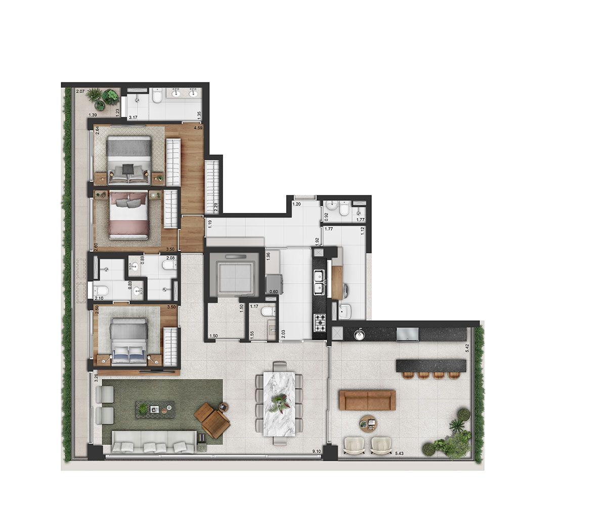 Ilustração Artística da Planta - Padrão de 197m²
