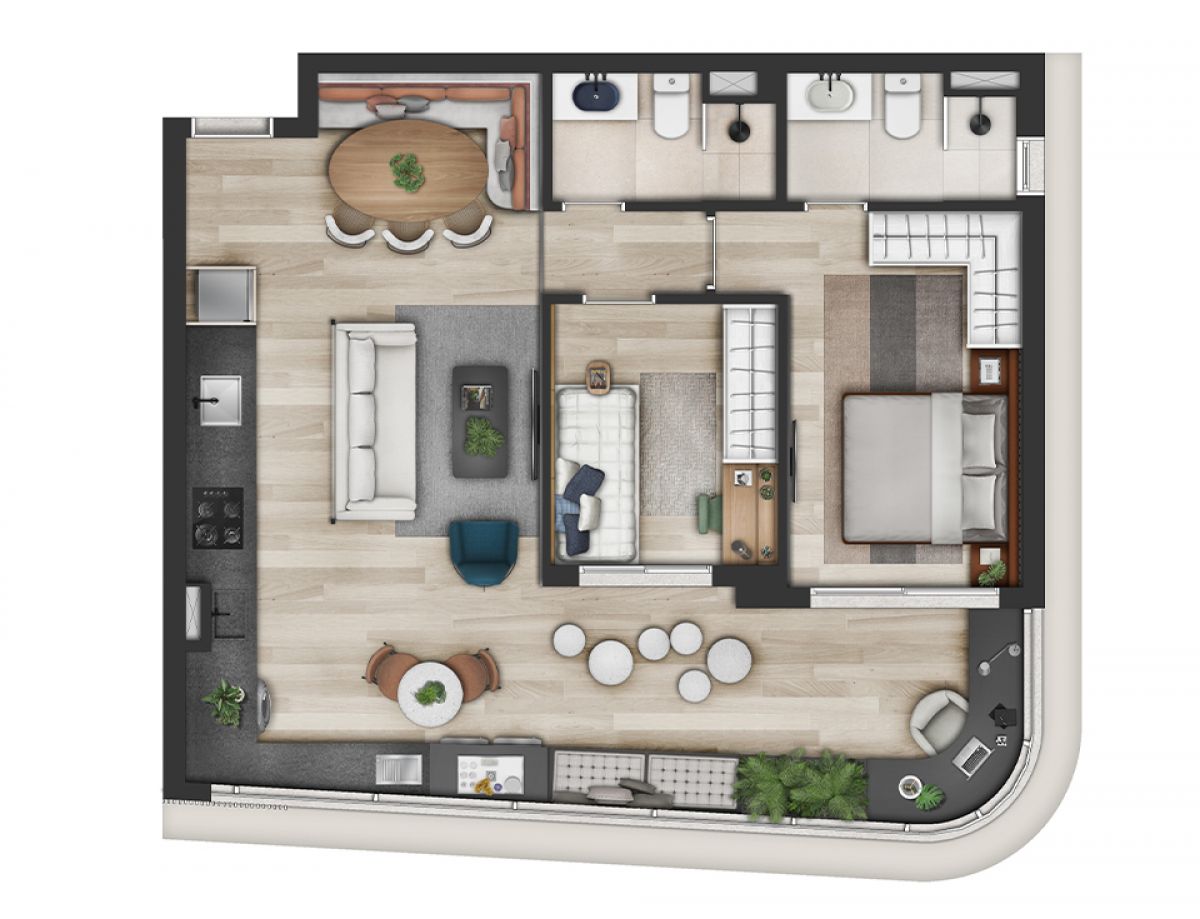 Planta de Opção Apto de 76m²