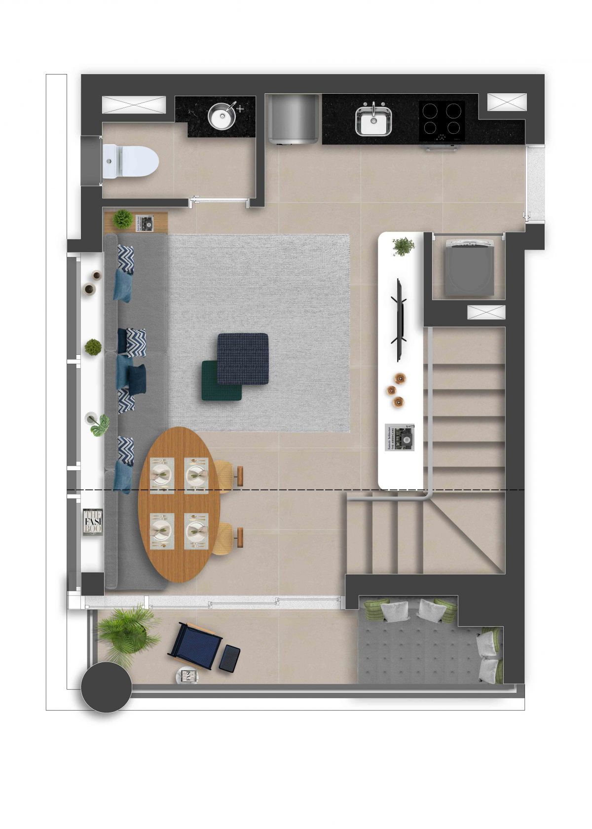 Ilustração Artística da Planta Duplex Inferior